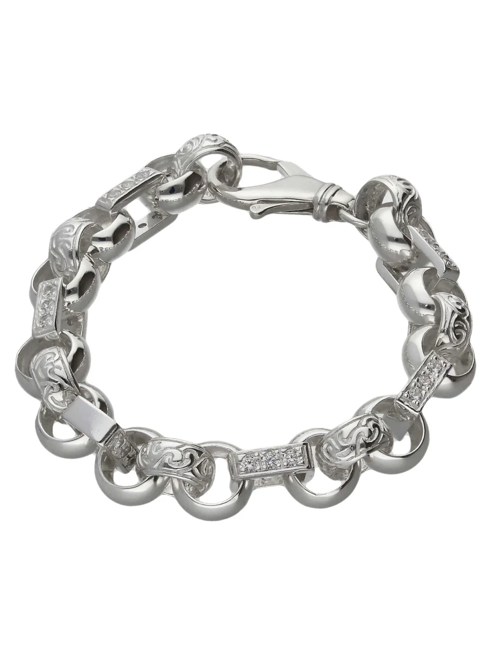 William May Sterling Silver 9" Cubic Zirconia Figaro Belcher Bracelet