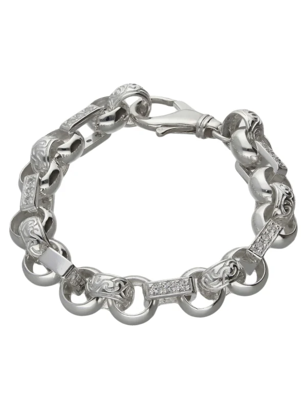 William May Sterling Silver 9" Cubic Zirconia Figaro Belcher Bracelet