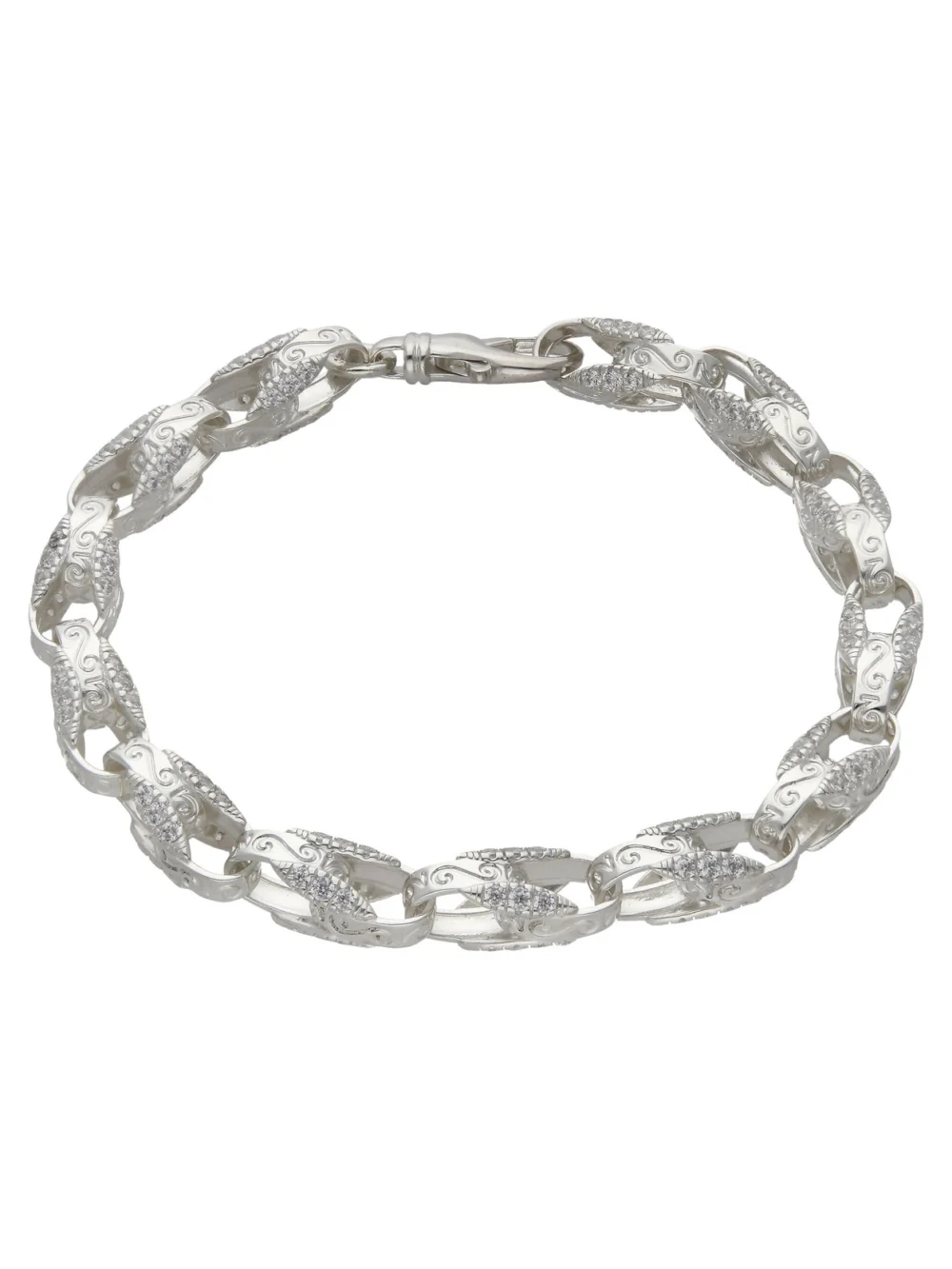William May Sterling Silver 9" Cubic Zirconia Tulip Link Bracelet