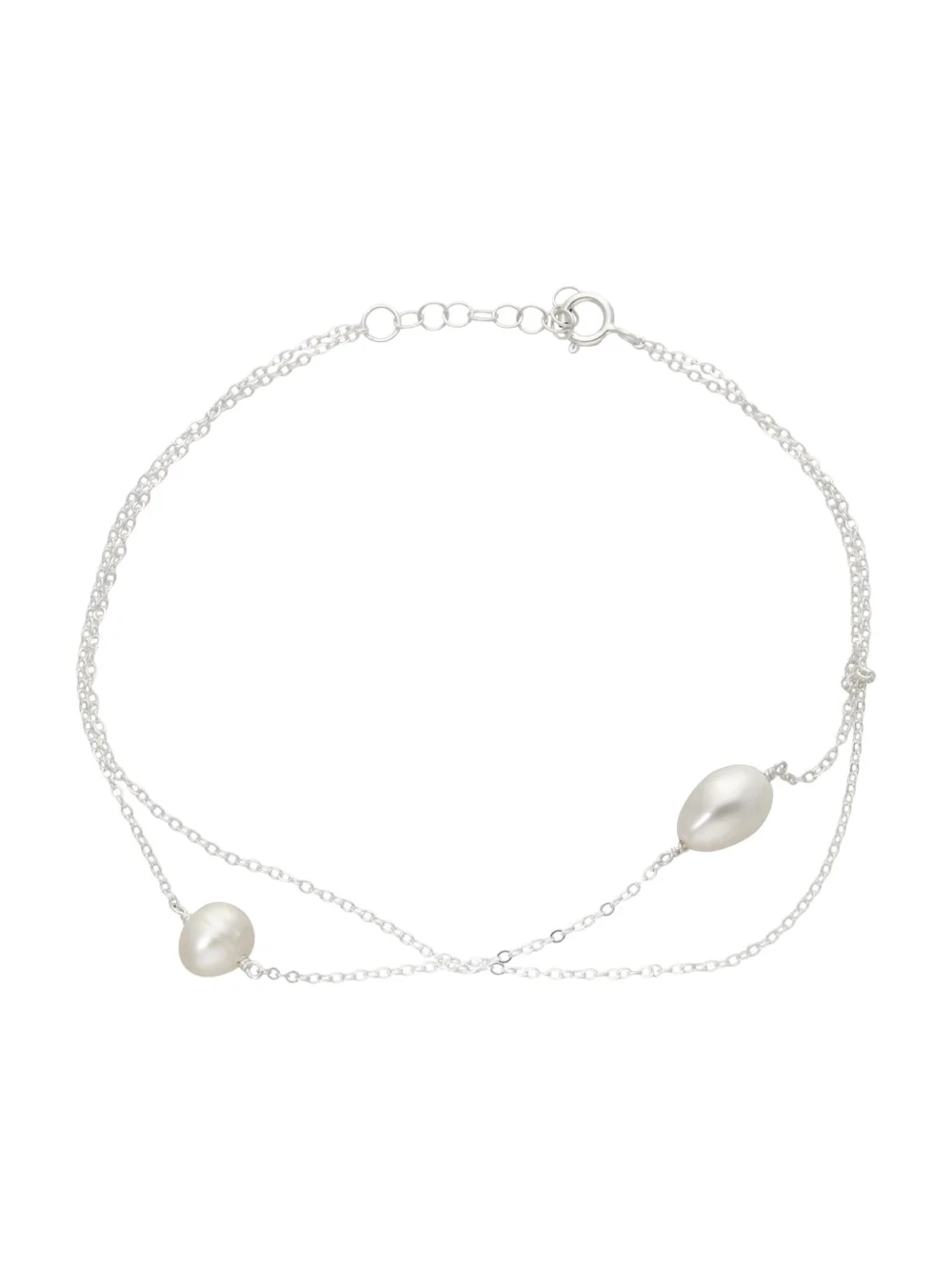 William May Sterling Silver 9" Double Row Pearl Anklet