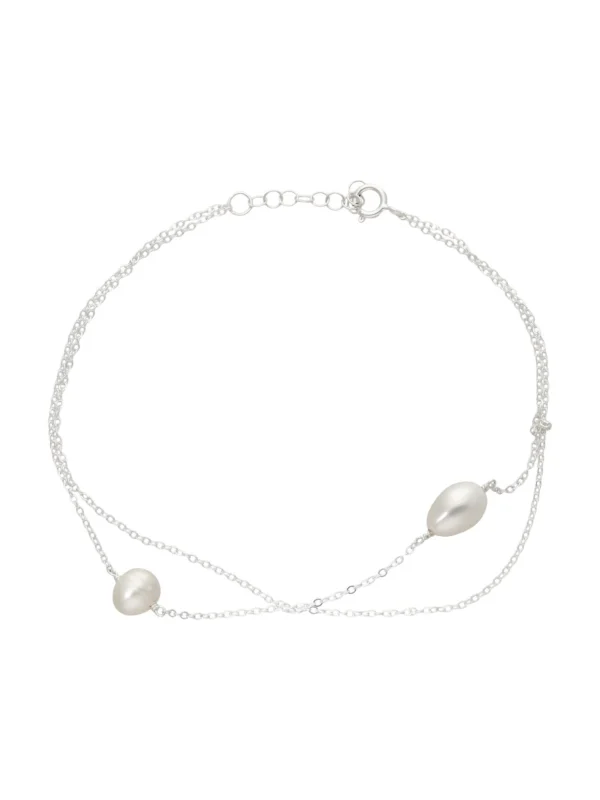 William May Sterling Silver 9" Double Row Pearl Anklet