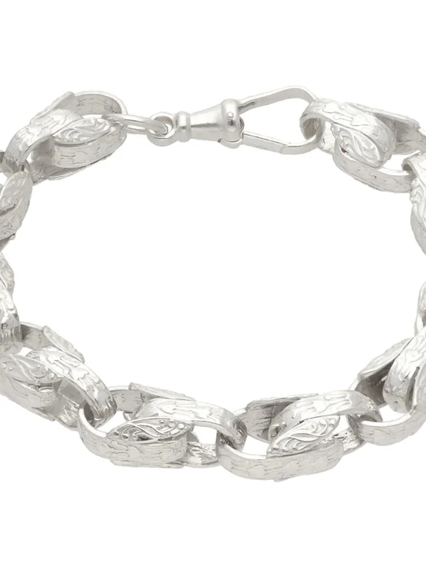 William May Sterling Silver 9" Patterned Tulip Link Bracelet