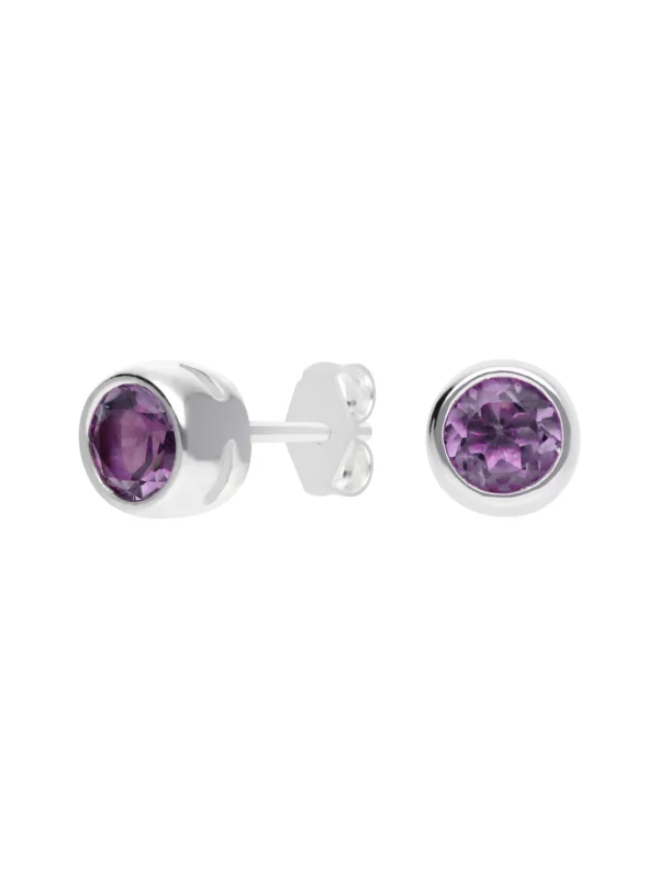 William May Sterling Silver Amethyst Rubover Stud Earrings