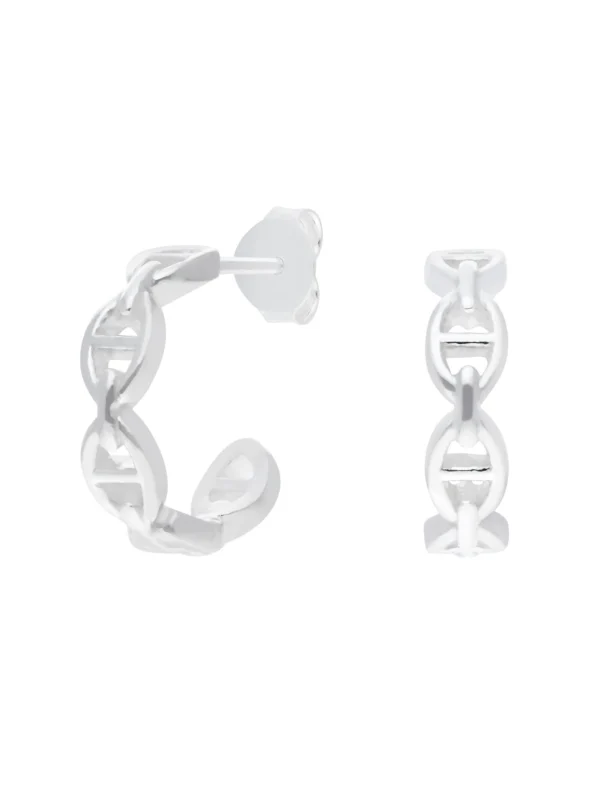 William May Sterling Silver Anchot/Anchor Link Hoop Earroings