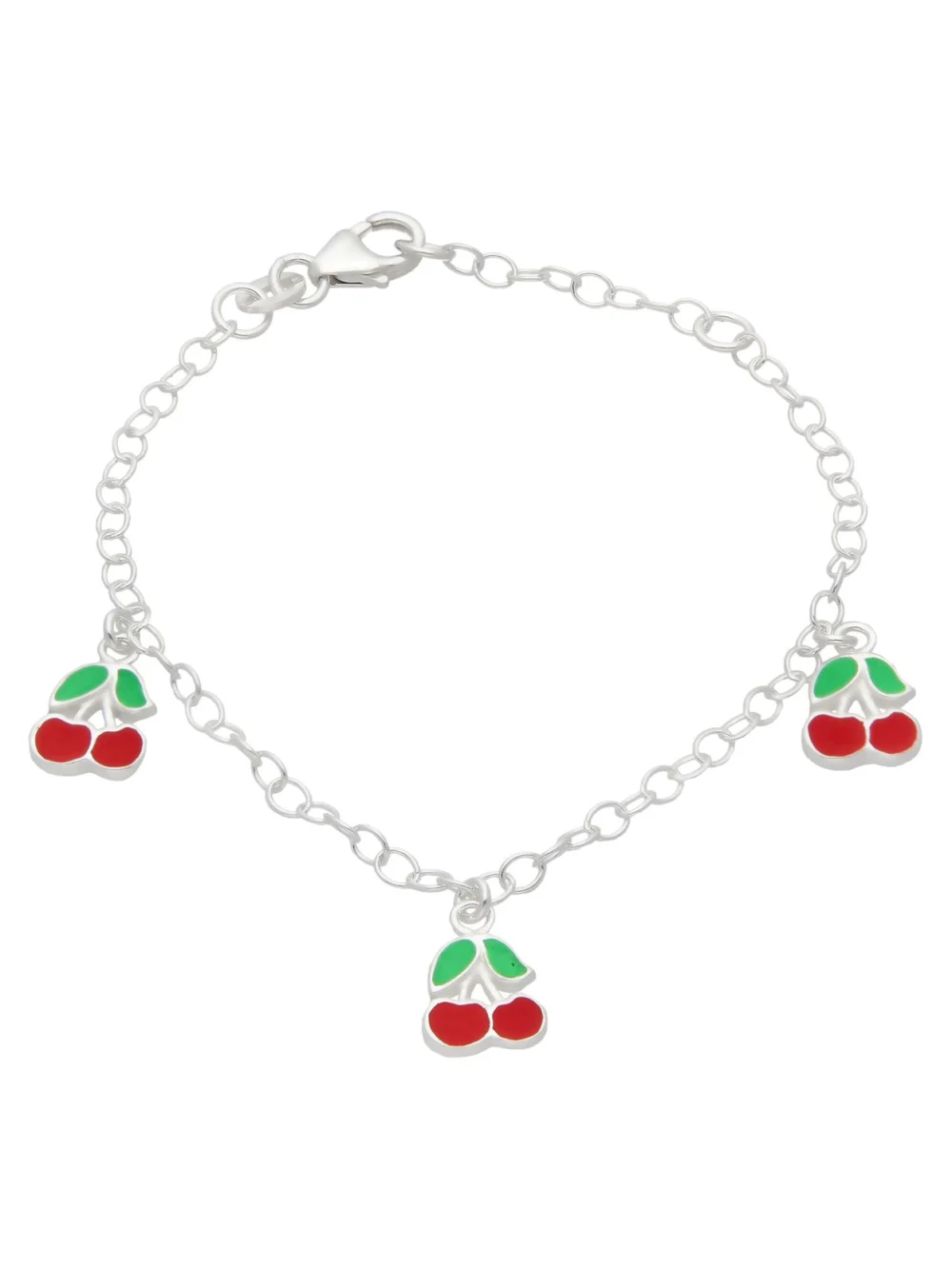 William May Sterling Silver & Enamel Cherries Childs Charm Bracelet