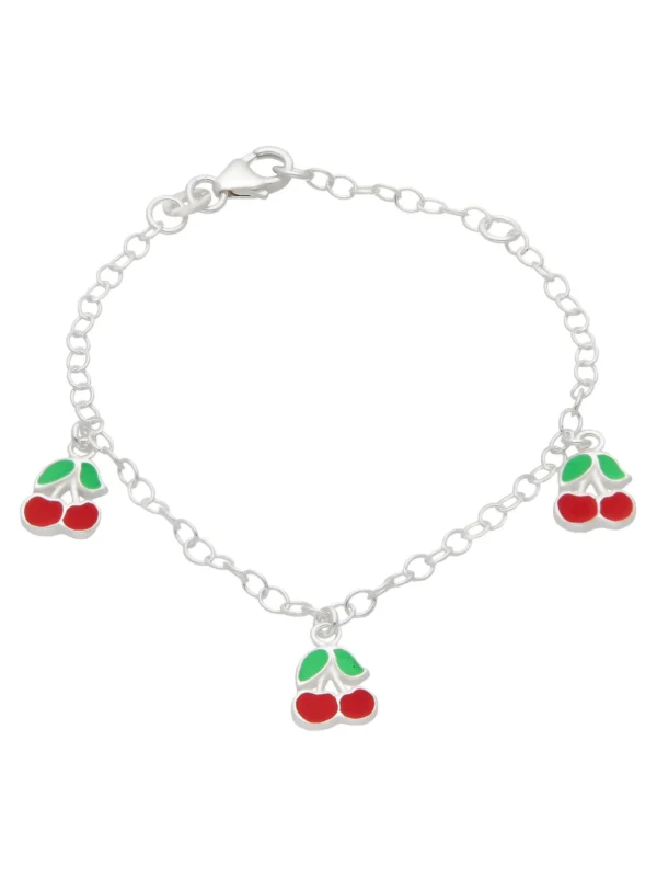 William May Sterling Silver & Enamel Cherries Childs Charm Bracelet