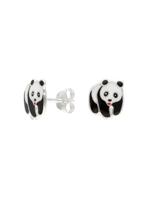 William May Sterling Silver & Enamel Panda Bear Stud Earrings