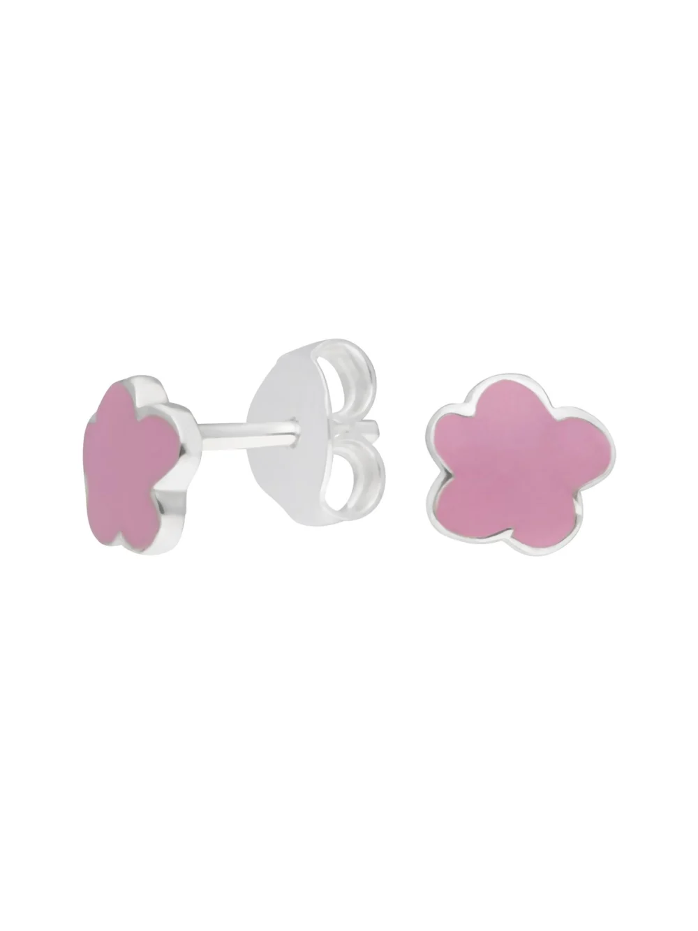 William May Sterling Silver & Pink Enamel Flower Stud Earrings