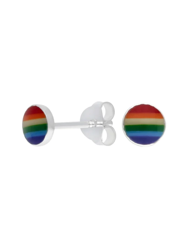 William May Sterling Silver & Rainbow Enamel Circle Stud Earrings