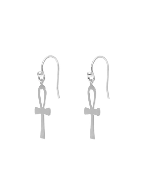 William May Sterling Silver Ankh Cross Drop Earrings