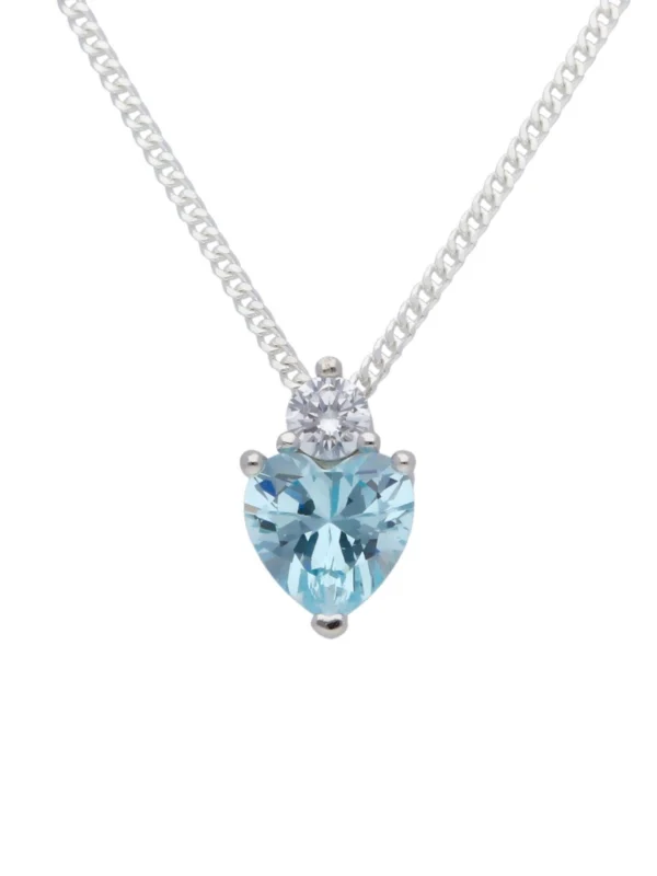 William May Sterling Silver Aqua Cubic Zirconia Heart & 18" Necklace