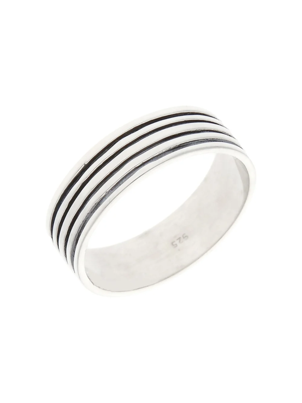 William May Sterling Silver Black 7mm Wide Lined Band Ring