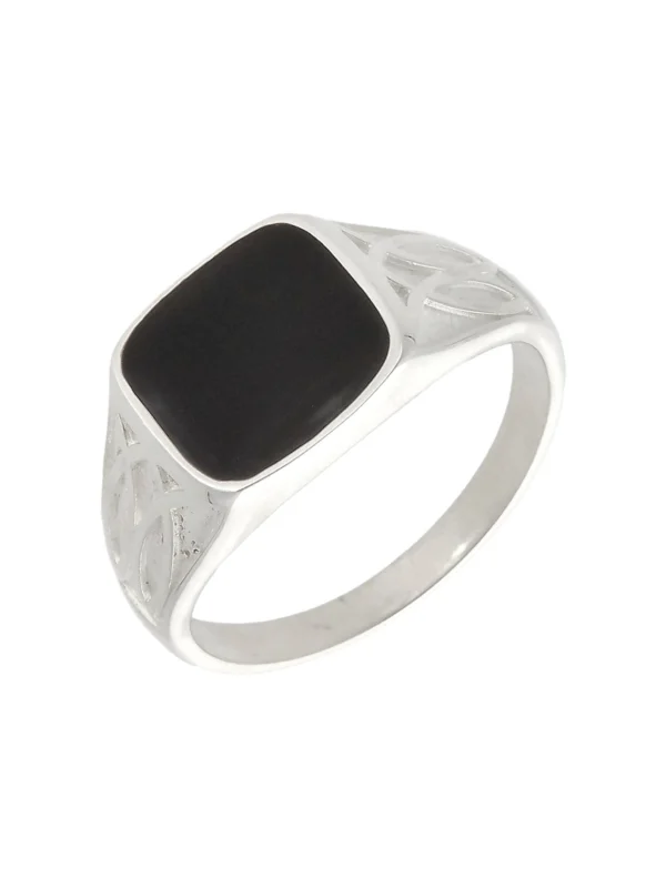 William May Sterling Silver Black Enamel Gents Signet Ring