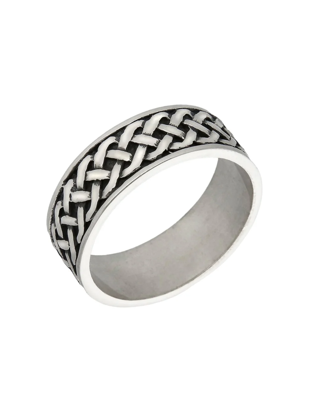 William May Sterling Silver Black Woven Celtic Design 8mm Wide Band Ring