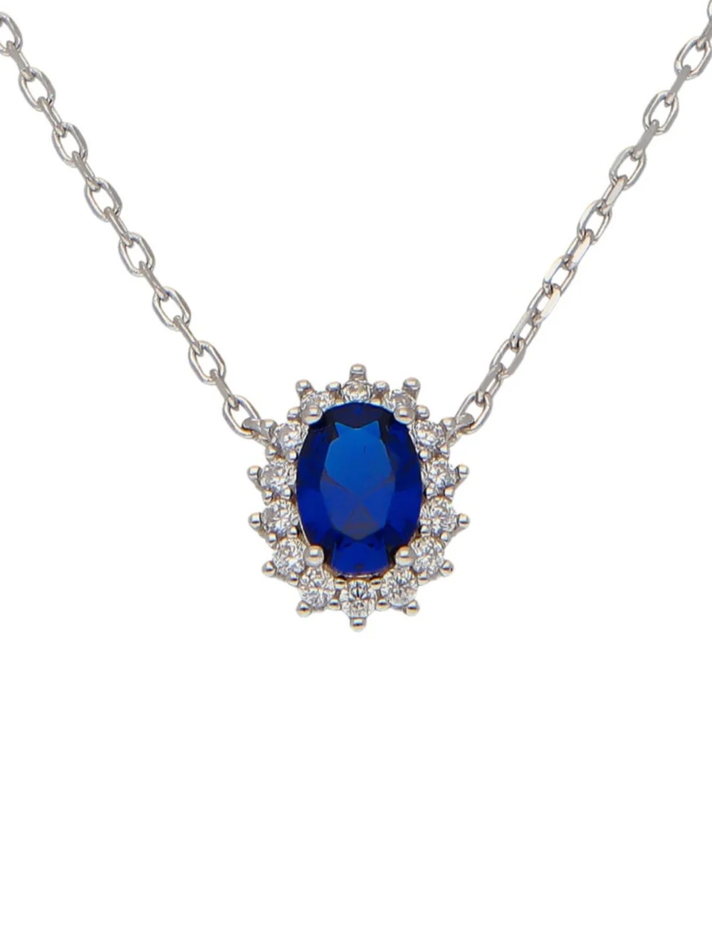 William May Sterling Silver Blue & White Cubic Zirconia Cluster Necklace, view 2