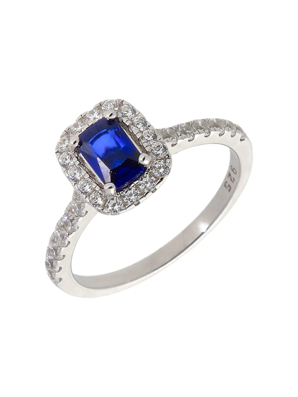 William May Sterling Silver Blue & White Cubic Zirconia Halo Dress Ring