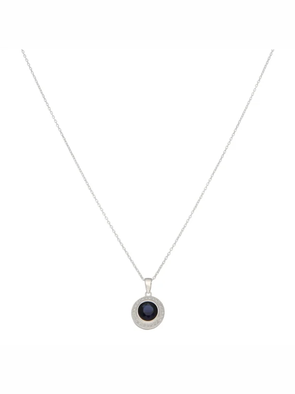 William May Sterling Silver Blue & White Cubic Zirconia Halo Necklace