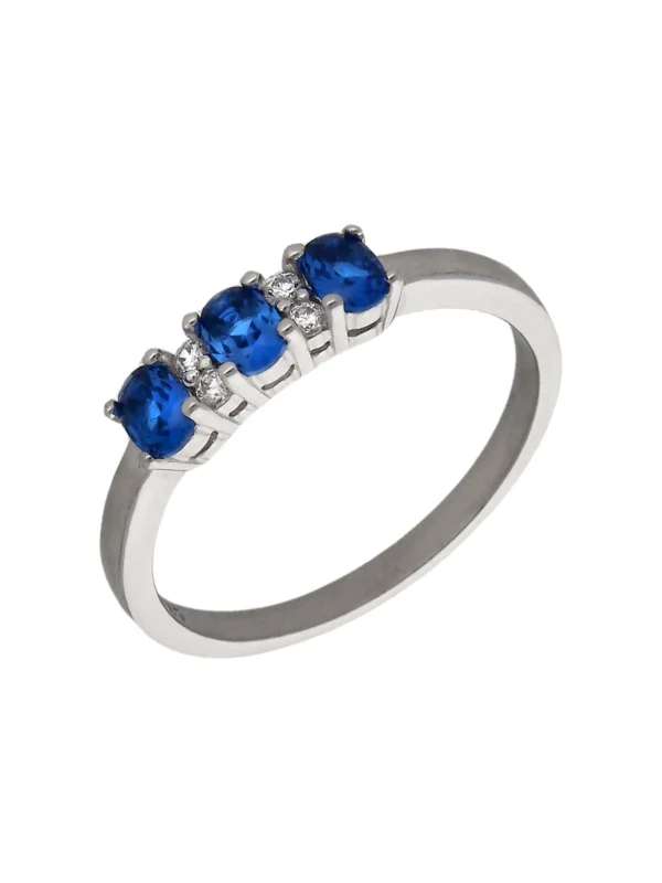 William May Sterling Silver Blue & White Cubic Zirconia Trilogy Ring