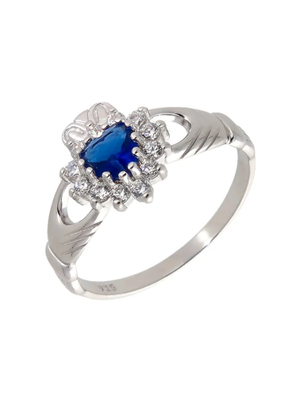 William May Sterling Silver Blue Cubic Zirconia Claddagh Ring