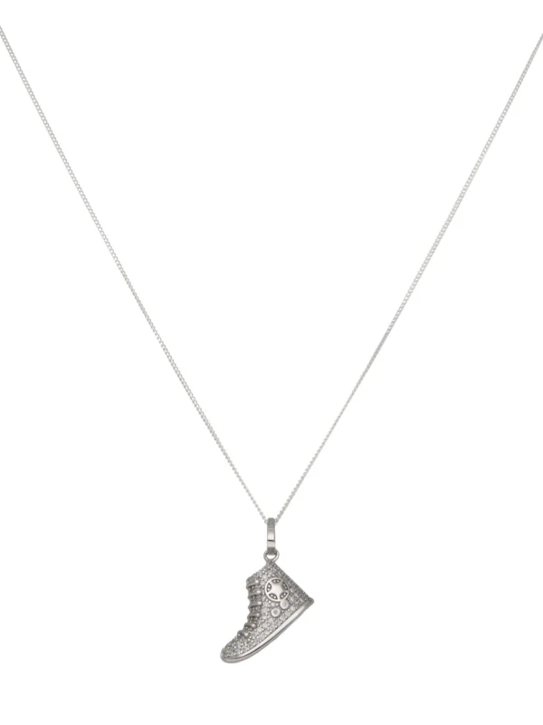 William May Sterling Silver Boot Trainer Pendant & 18" Curb Necklace