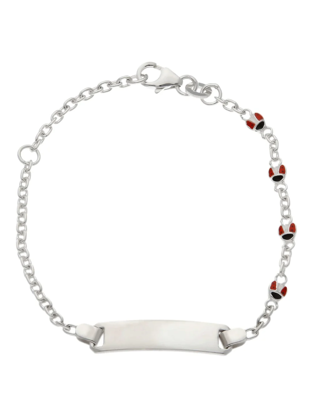 William May Sterling Silver Childs Identity Bar Ladybird Bracelet