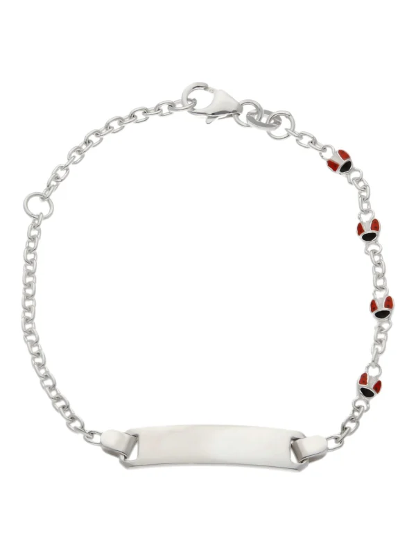 William May Sterling Silver Childs Identity Bar Ladybird Bracelet