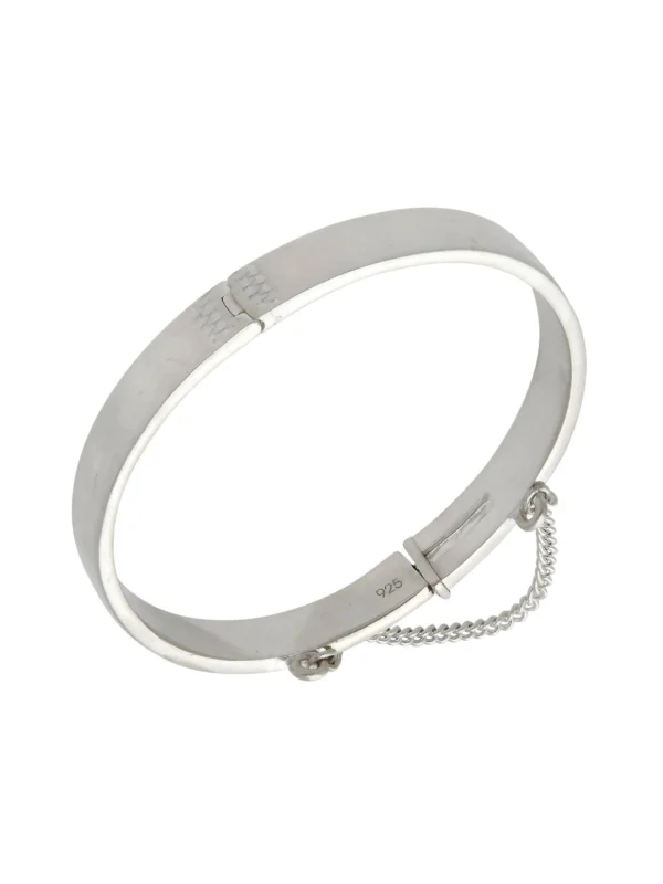 William May Sterling Silver Childs Solid Hinged Bangle & Safety Chain
