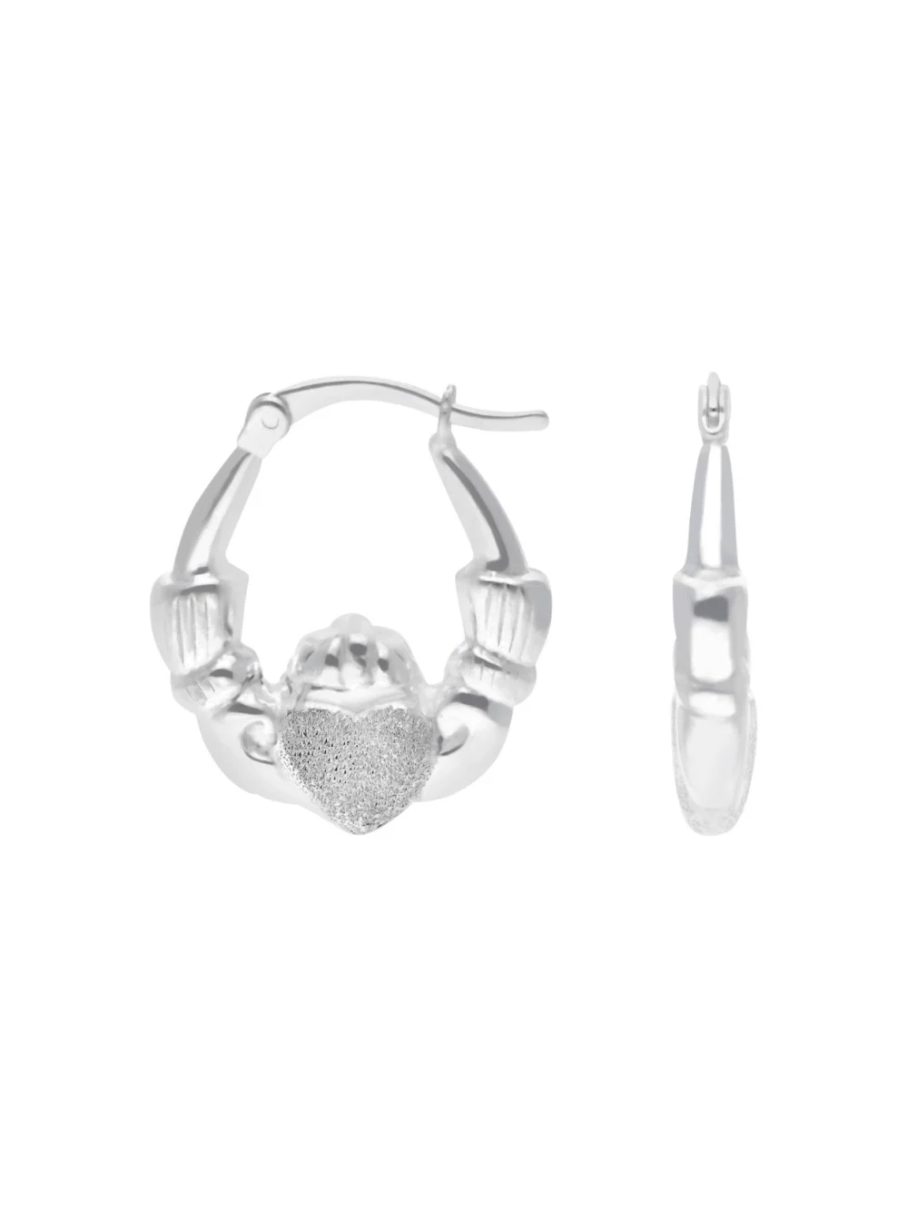 William May Sterling Silver Claddagh Creole Hoop Earrings, view 2