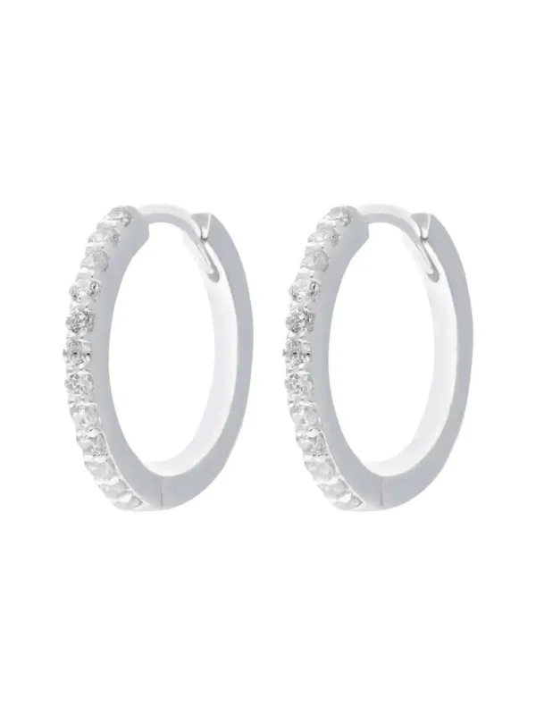 William May Sterling Silver Cubic Zirconia 15mm Huggie Hoop Earrings