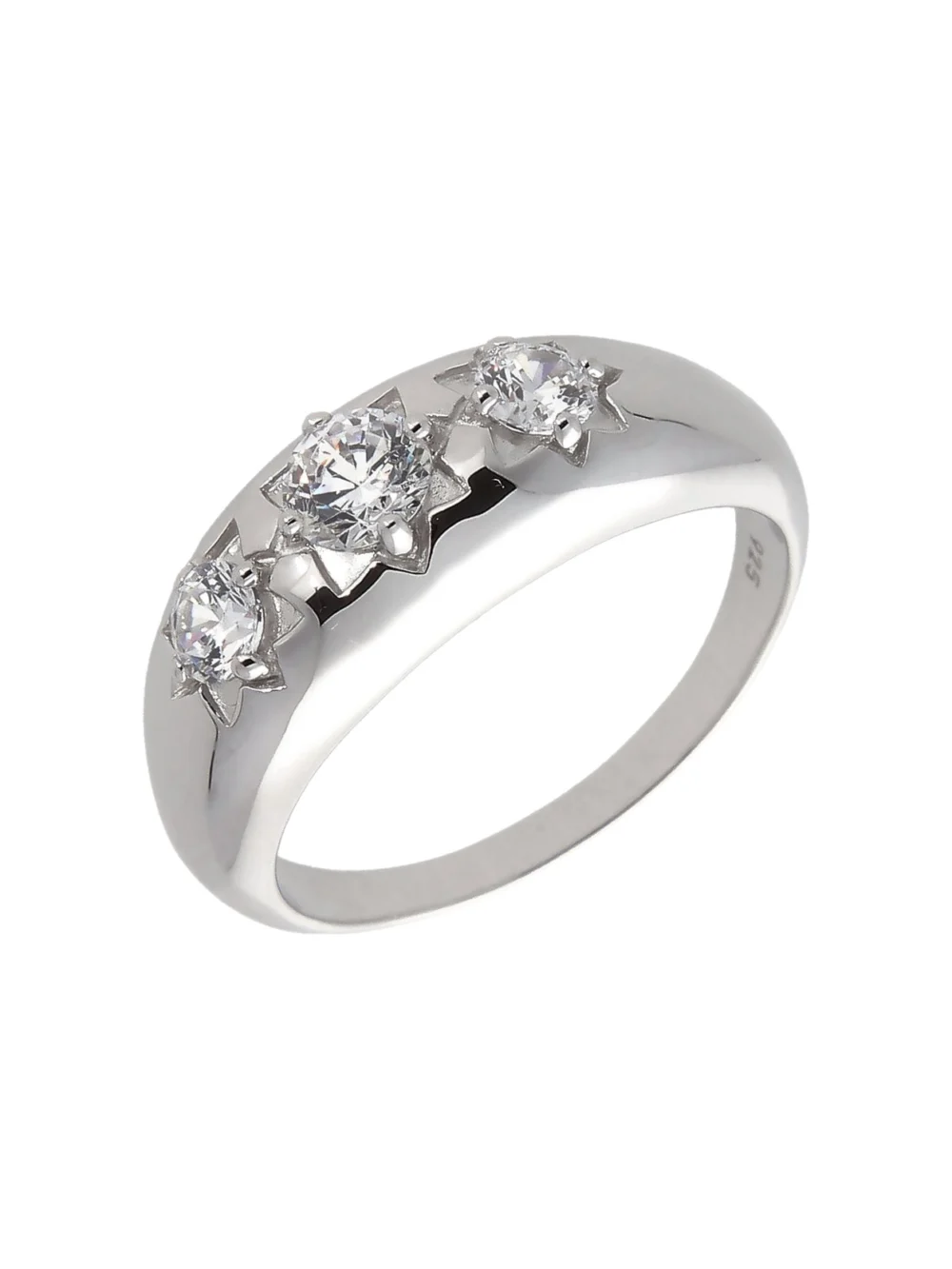 William May Sterling Silver Cubic Zirconia 3 Stone Star Gents Ring