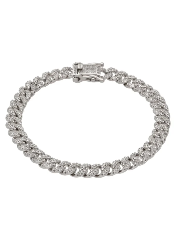 William May Sterling Silver Cubic Zirconia 7.5" Curb Link Bracelet