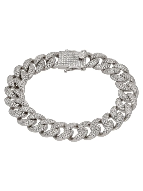 William May Sterling Silver Cubic Zirconia 8.5" Curb Link Bracelet 2.3Oz