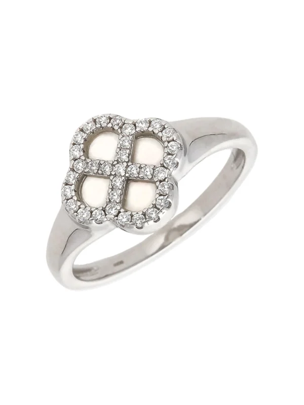 William May Sterling Silver Cubic Zirconia & Mother of Pearl Petal Ring