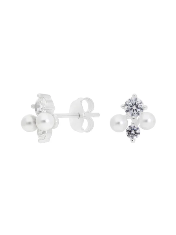 William May Sterling Silver Cubic Zirconia & Pearl Cluster Stud Earrings