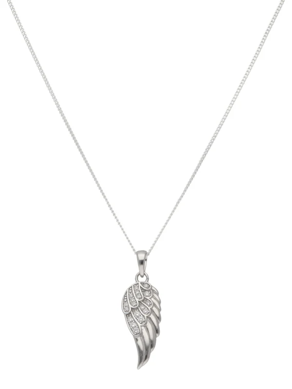William May Sterling Silver Cubic Zirconia Angel Wing & 18" Necklace