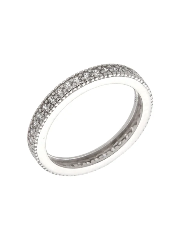 William May Sterling Silver Cubic Zirconia Bead Edge Full Eternity Ring