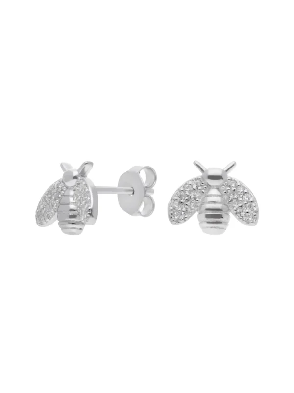 William May Sterling Silver Cubic Zirconia Bee Stud Earrings