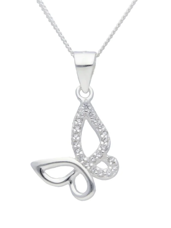 William May Sterling Silver Cubic Zirconia Butterfly & 18" Necklace