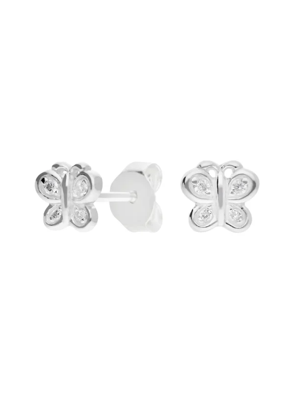 William May Sterling Silver Cubic Zirconia Butterfly Stud Earrings