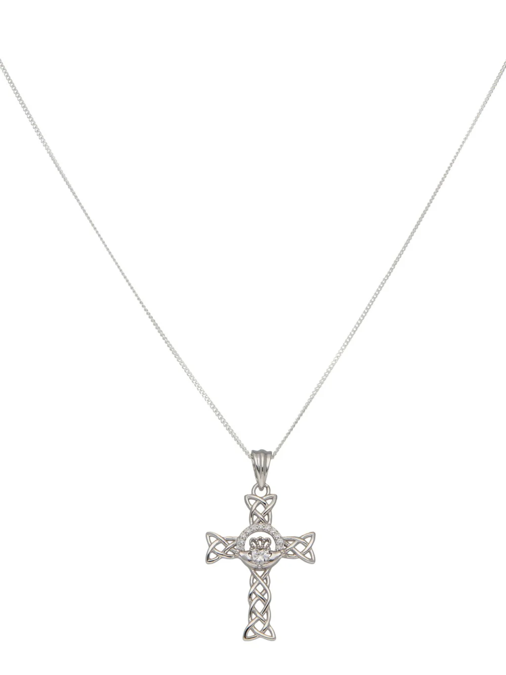 William May Sterling Silver Cubic Zirconia Claddagh Cross Necklace