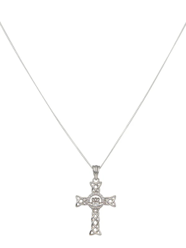 William May Sterling Silver Cubic Zirconia Claddagh Cross Necklace