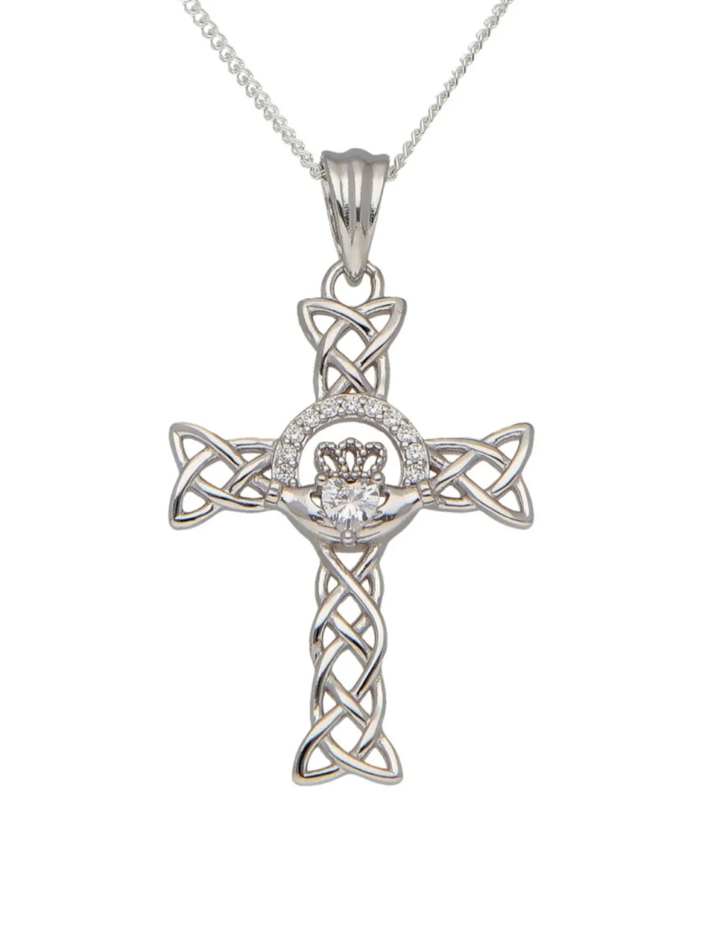 William May Sterling Silver Cubic Zirconia Claddagh Cross Necklace, view 2