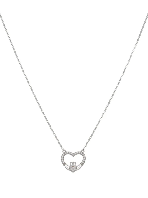 William May Sterling Silver Cubic Zirconia Claddagh Heart Necklace