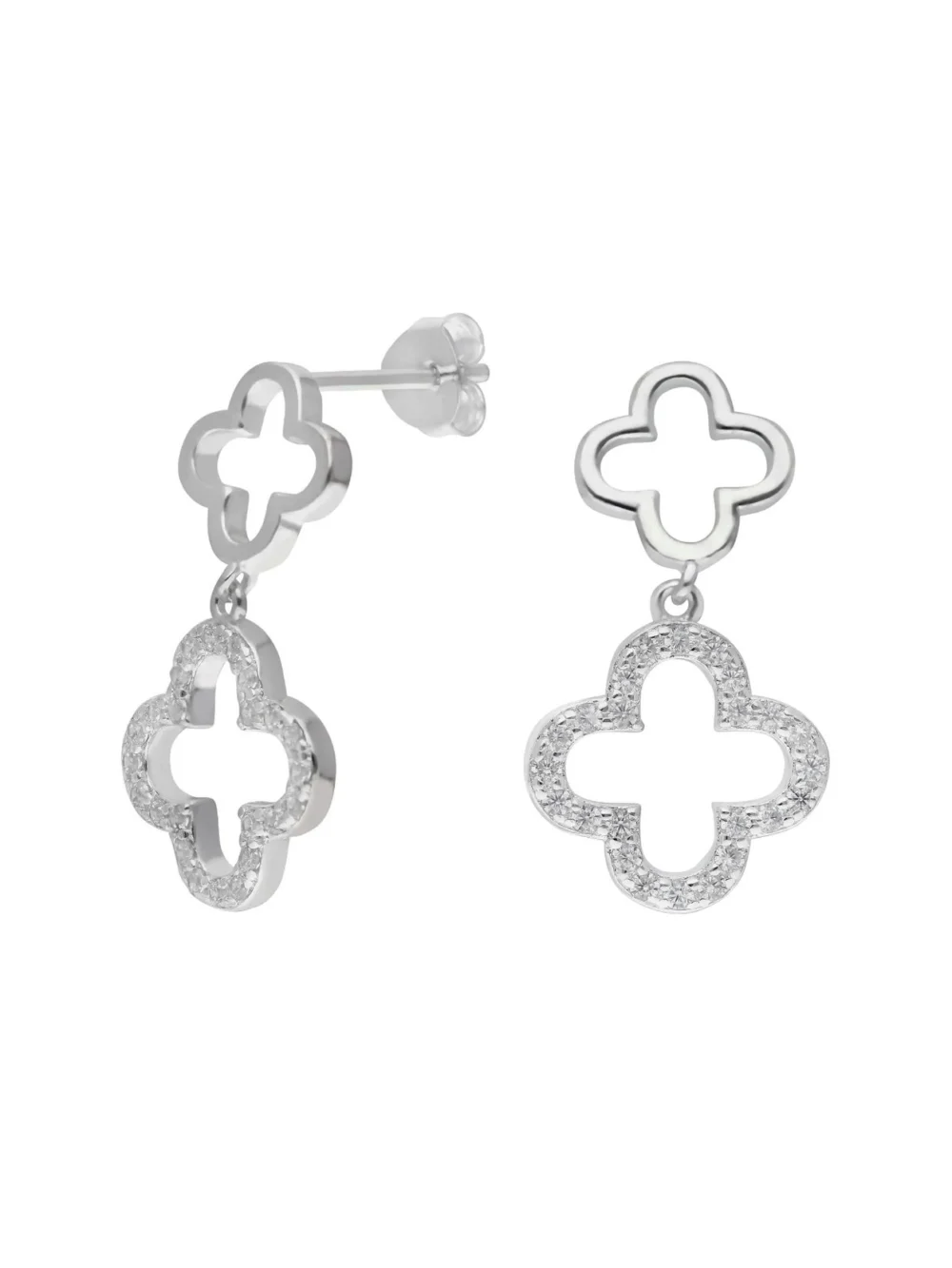 William May Sterling Silver Cubic Zirconia Clover Petal Drop Earrings