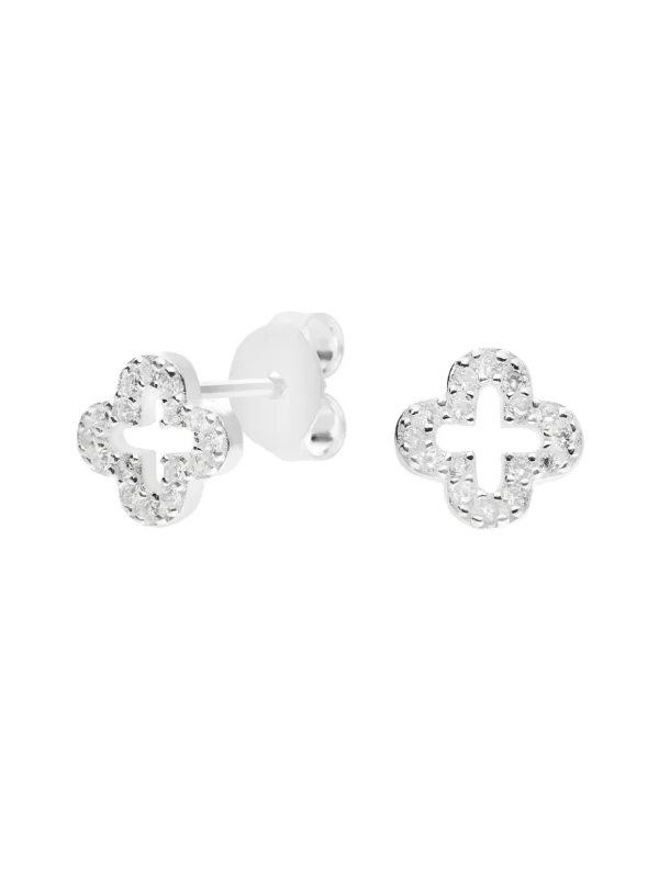 William May Sterling Silver Cubic Zirconia Clover Petal Stud Earrings