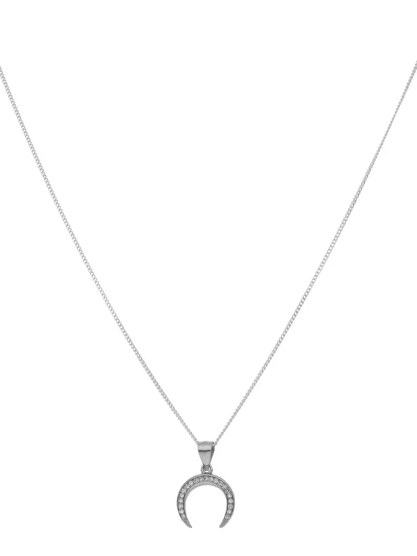 William May Sterling Silver Cubic Zirconia Crescent Moon & 18" Necklace