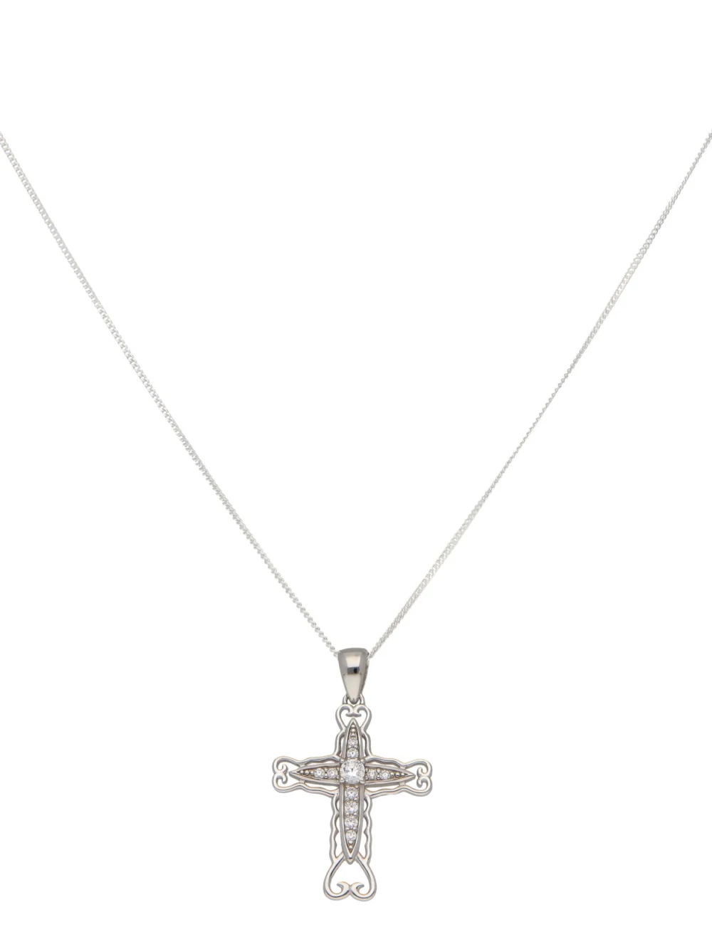 William May Sterling Silver Cubic Zirconia Cross & 20" Chain Necklace