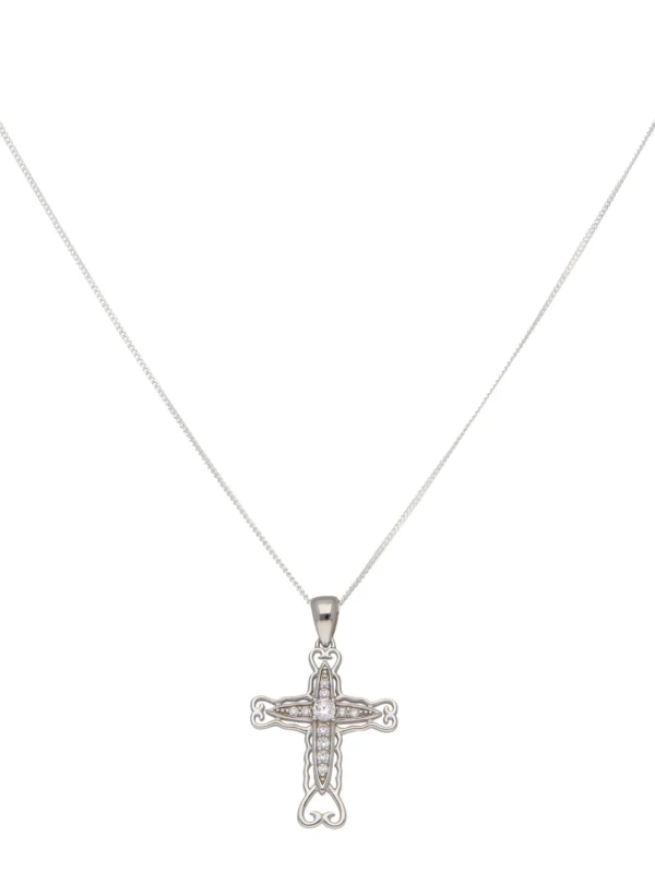 William May Sterling Silver Cubic Zirconia Cross & 20" Chain Necklace