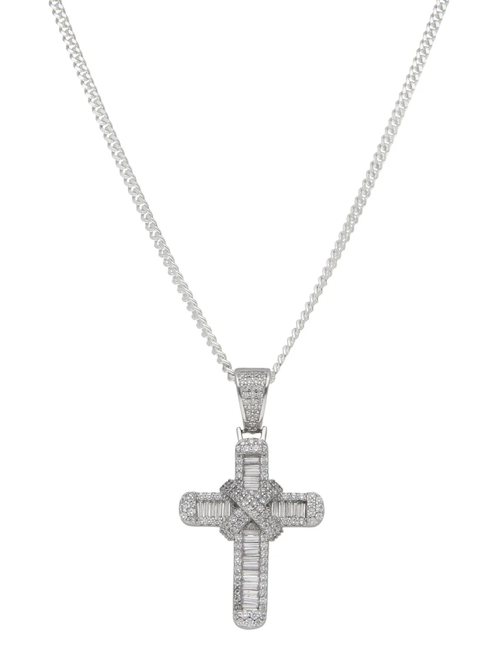 William May Sterling Silver Cubic Zirconia Cross & 20" Curb Necklace