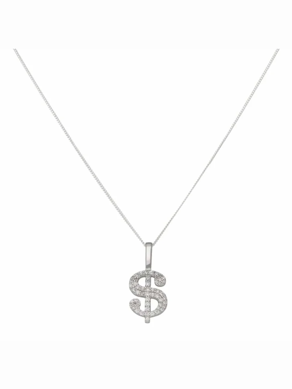 William May Sterling Silver Cubic Zirconia Dollar Pendant & 18" Necklace